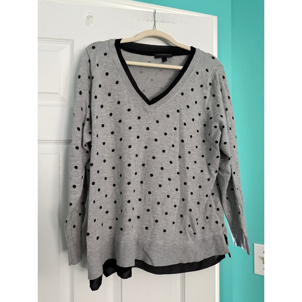 Lane Bryant Womens Grey Black Polka Dot V-Neck Layered Hem Sweater 18/20